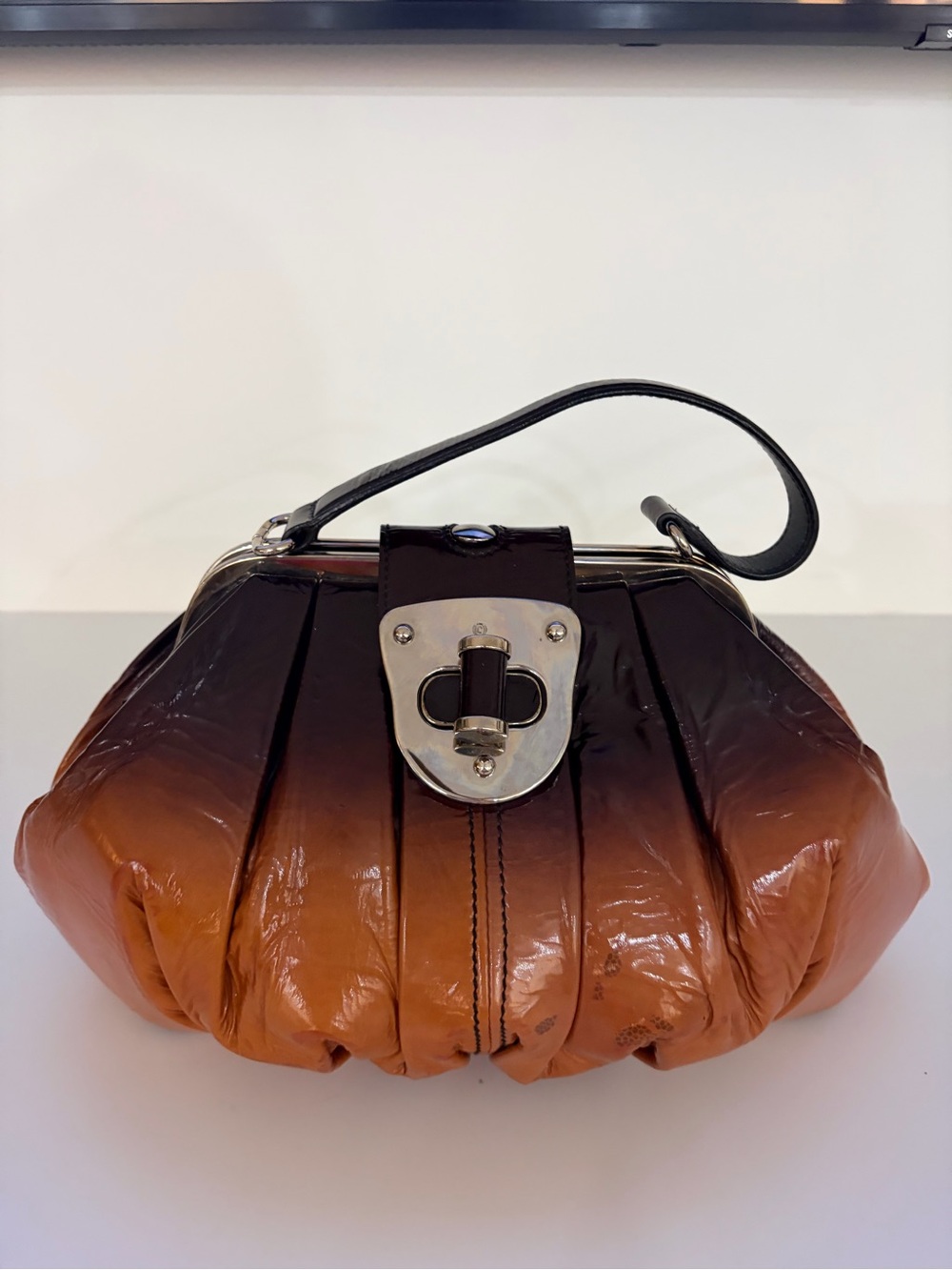 Vintage Alexander McQueen Brown Ombre Pleated Leather Top-Handle Satchel